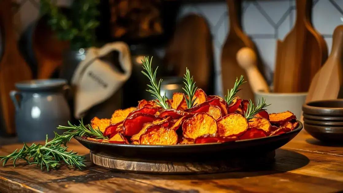 Chips de batata-doce assada sem óleo com alecrim: crocância saudável para seu lanche