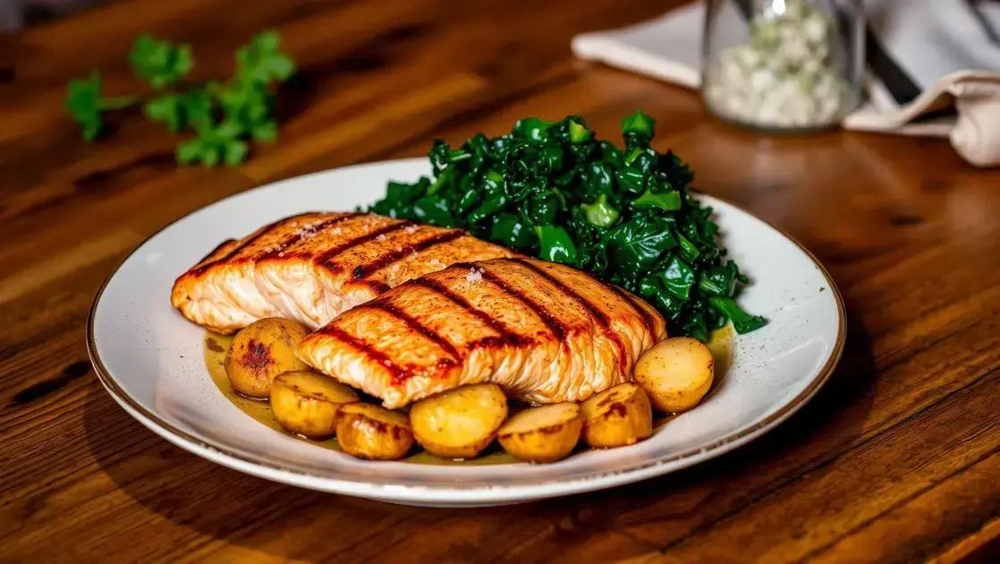 Salmão grelhado com batata salsa e couve refogada: uma combinação leve e cheia de sabor