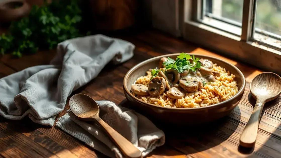 Strogonoff fit de cogumelos com arroz integral: sabor leve e saudável no seu dia