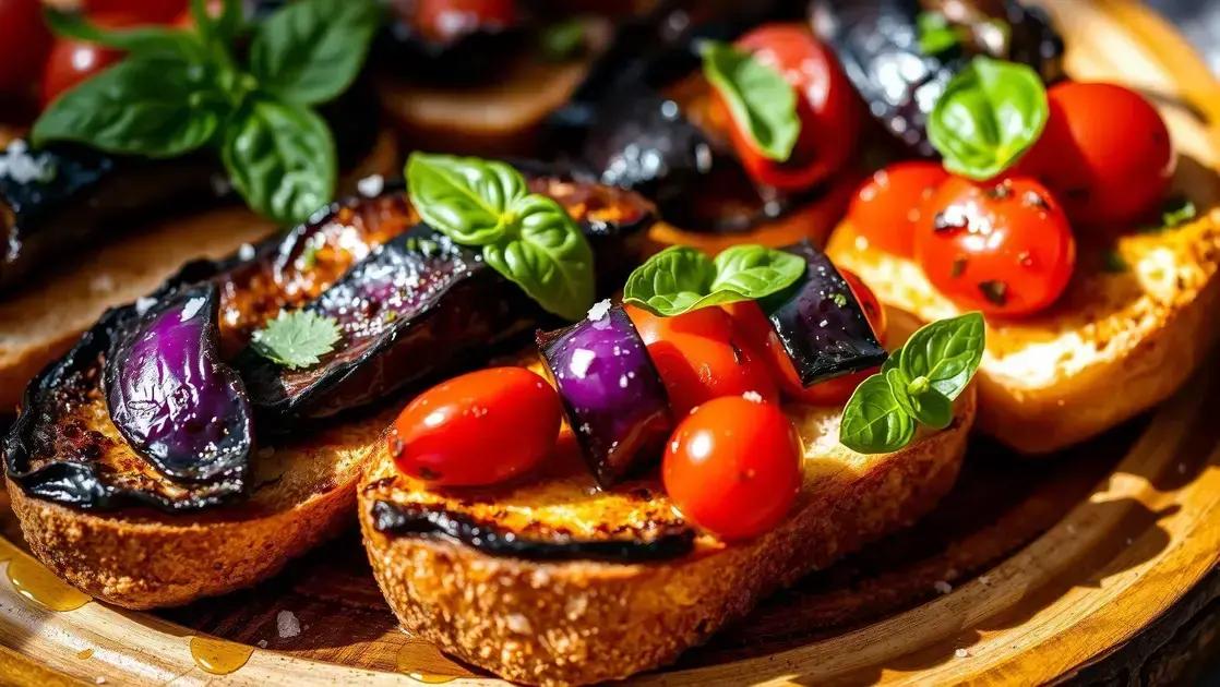 Bruschetta de berinjela com tomate-cereja: opção leve e nutritiva para qualquer ocasião
