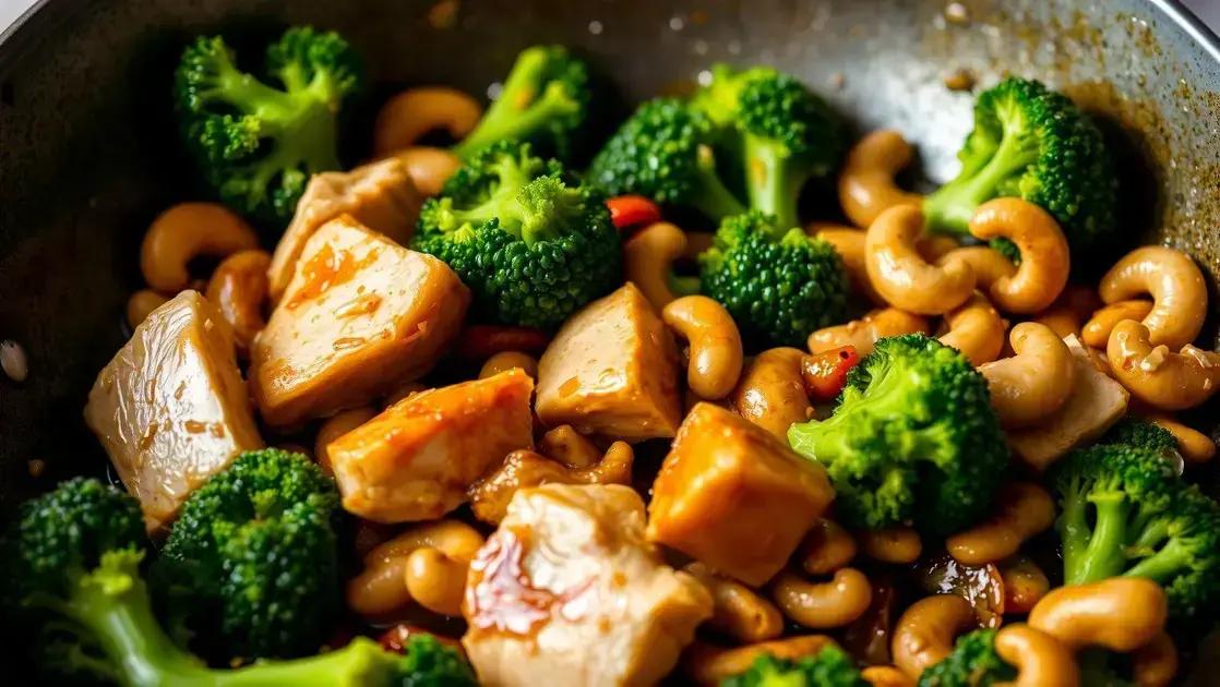 Frango xadrez fit com castanha-de-caju e brócolis no wok: sabor e leveza